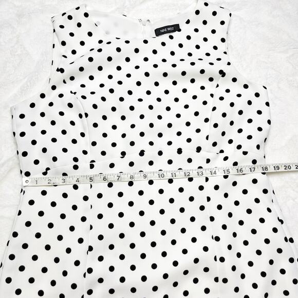 NEW NINE WEST White with Black Polka Dots Fitted Ruffled Sun Dress NWT size 14 - Picture 7 of 11